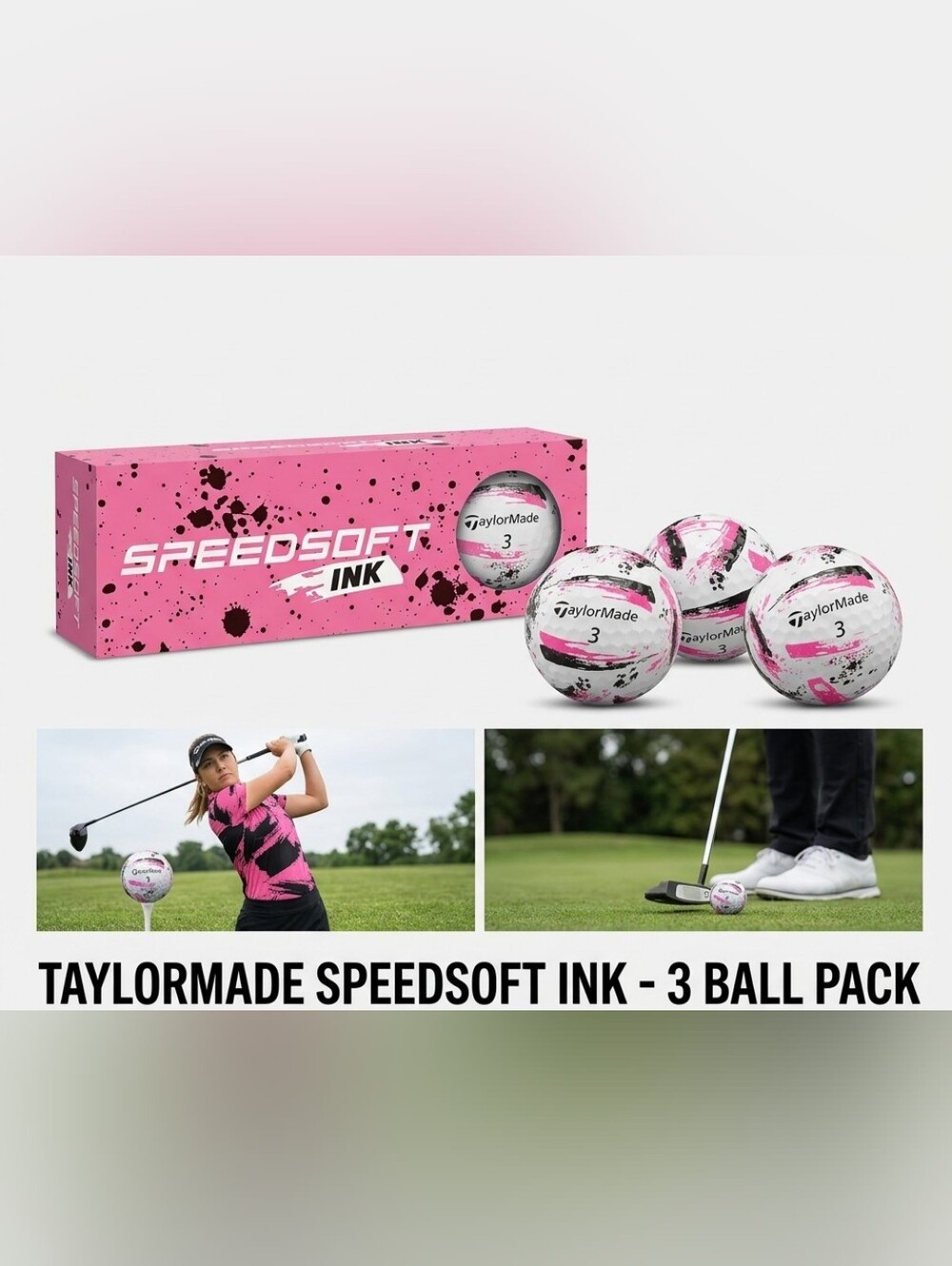 🍎NEW TaylorMade SpeedSoft Ink Golf Balls Pink 3pk (2024)